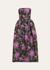 Oscar De La Renta Strapless Floral-print Faille Gown In Purple