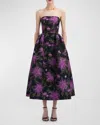 Oscar De La Renta Strapless Floral-print Faille Gown In Purple