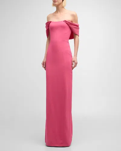 Oscar De La Renta Strapless Column Gown With Draped Detail In Geranium