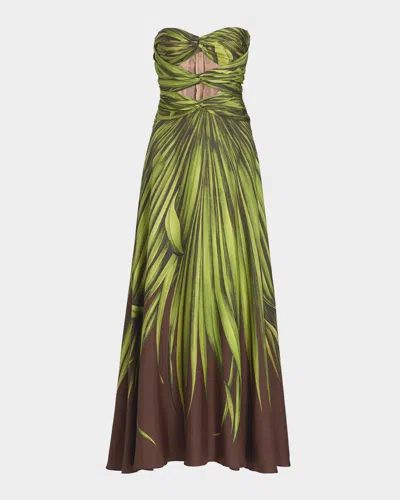 Oscar De La Renta Strapless Cutout Silk Twill Gown In Green