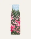 Oscar De La Renta Strapless English Rose Field Beaded Gown In Multi