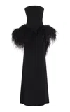 Oscar De La Renta Strapless Feather Peplum Cady Gown In Black