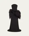 Oscar De La Renta Strapless Feather Peplum Cady Gown In Black