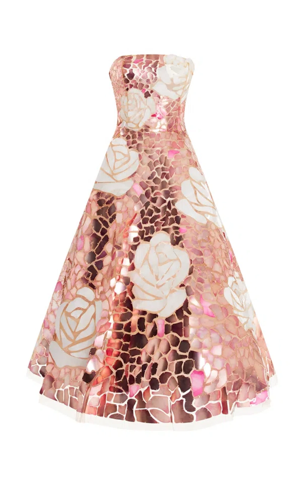 Oscar De La Renta Strapless Floral Mosaic Embroidered Cocktail Dress In Pink  | ModeSens