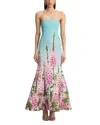 Oscar De La Renta Strapless Foxgloves Ombre Faille Gown In Multi