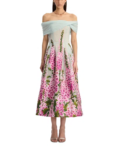 Oscar De La Renta Strapless Foxgloves Ombre Organza Dress In Animal Print