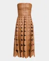 Oscar De La Renta Strapless Geo Cutout Leather Midi Dress In Cognac