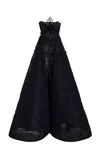 Oscar De La Renta Strapless Grid Embroidered Ball Gown In Black