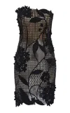 Oscar De La Renta Strapless Guipure Cocktail Mini Dress In Black