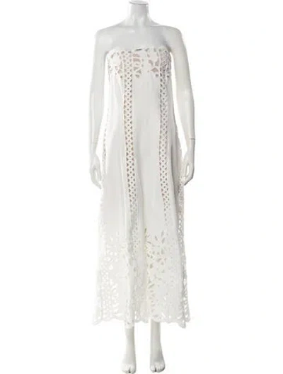 Pre-owned Oscar De La Renta Strapless Long Dress In White