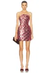 Oscar De La Renta Strapless Sequin Scallop Cocktail Dress In Pink