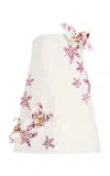 Oscar De La Renta Strapless Orchid Bugle Bead Watercolor Dress In Ivory