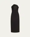 Oscar De La Renta Satin-trimmed Stretch-wool Midi Dress In Black