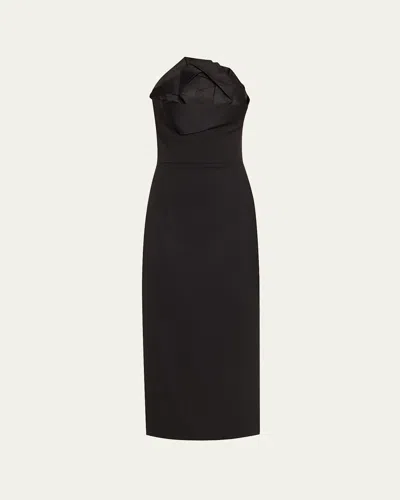 OSCAR DE LA RENTA STRAPLESS OVERSIZED SATIN ROSE WOOL GOWN
