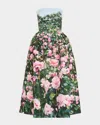 Oscar De La Renta Rose Field Strapless Silk Faille Cocktail Dress In Pinkgreen