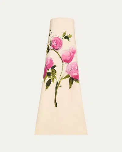 Oscar De La Renta Strapless Floral-print Wool-blend Crepe Gown In Pink/ivory