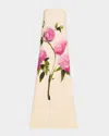 Oscar De La Renta Painted Roses Strapless Gown In Pinkivory