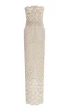 Oscar De La Renta Strapless Pearl Embroidered Scallop Column Gown In Ivory