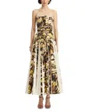 Oscar De La Renta Strapless Pleated Butterfly Poplin Dress