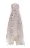 Oscar De La Renta Strapless Point D'esprit Gown In Gray