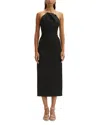 Oscar De La Renta Satin-trimmed Stretch-wool Midi Dress In Black