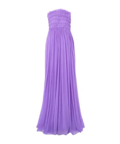 Oscar De La Renta Strapless Ruffled Dress In Purple