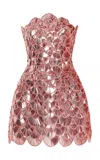 Oscar De La Renta Strapless Sequin Scallop Cocktail Dress In Pink