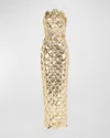 Oscar De La Renta Strapless Sequin Scallop Embroidered Column Gown In Gold