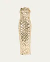 Oscar De La Renta Strapless Sequin Scallop Embroidered Column Gown In Gold