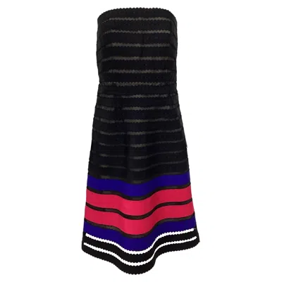 Oscar De La Renta Strapless Striped Knee Length Dress In Multicolor Nylon