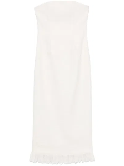 Oscar De La Renta Strapless Tweed Midi Dress In 白色