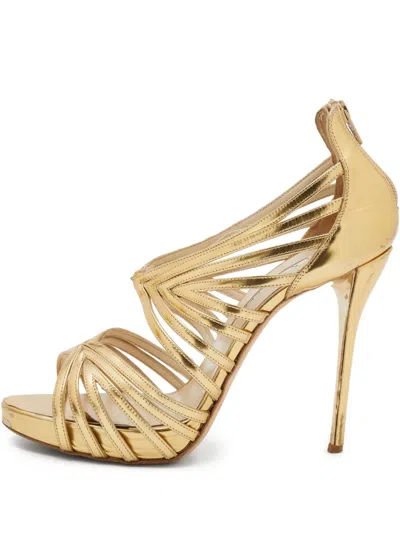 Pre-owned Oscar De La Renta Strappy Metallic High-heel Sandals