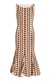 Oscar De La Renta Sleeveless Geo Stretch Wool Scalloped Midi Dress In Brown