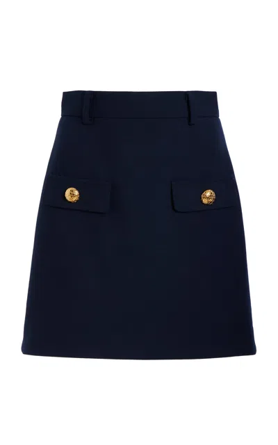 Oscar De La Renta Stretch-wool Mini Skirt In Navy