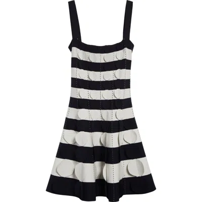 Oscar De La Renta Stripe 3d Circle Knit Minidress In Navy/ivory