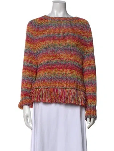 Pre-owned Oscar De La Renta Striped Bateau Neckline Sweater In Neutral