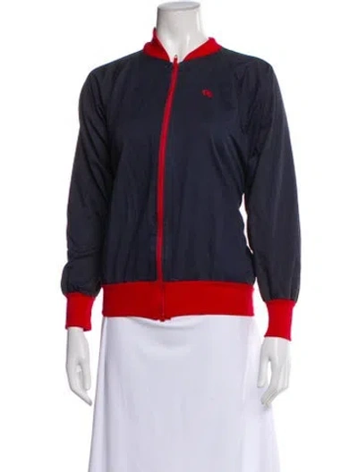 Pre-owned Oscar De La Renta Striped Bomber Jacket In Blue