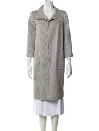 Pre-owned Oscar De La Renta Striped Coat In Black