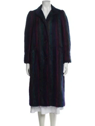 Pre-owned Oscar De La Renta Striped Coat In Blue