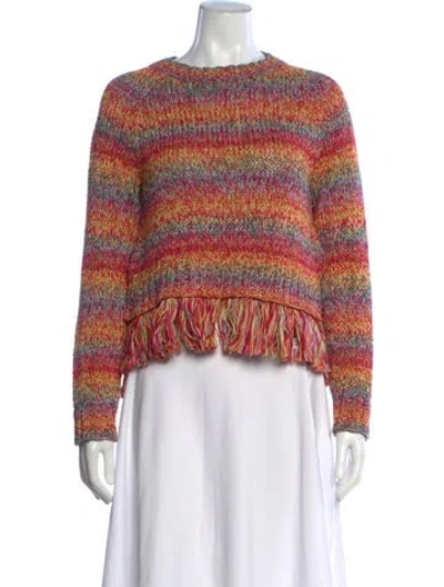 Pre-owned Oscar De La Renta Striped Crew Neck Sweater In Multicolor