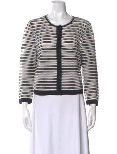 Pre-owned Oscar De La Renta Striped Crew Neck Top In Black