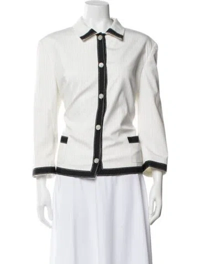 Pre-owned Oscar De La Renta Striped Jacket In White