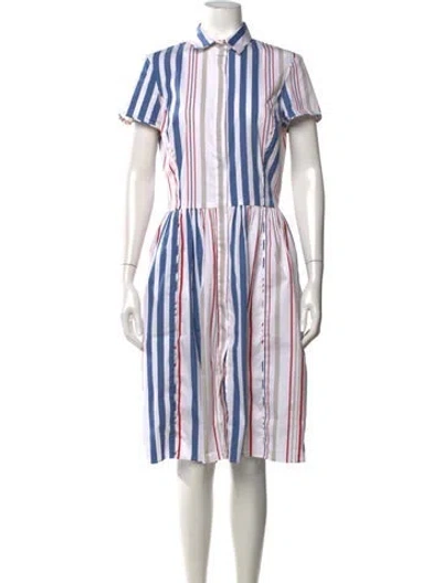 Pre-owned Oscar De La Renta Striped Knee-length Dress In Blue