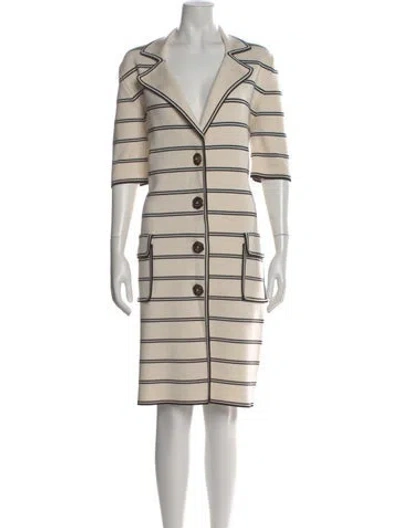 Pre-owned Oscar De La Renta Striped Knee-length Dress In Neutral