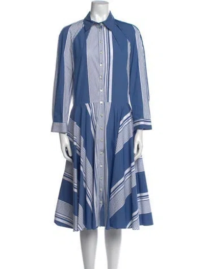 Pre-owned Oscar De La Renta Striped Midi Length Dress In Blue