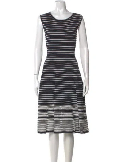 Pre-owned Oscar De La Renta Striped Midi Length Dress In Blue