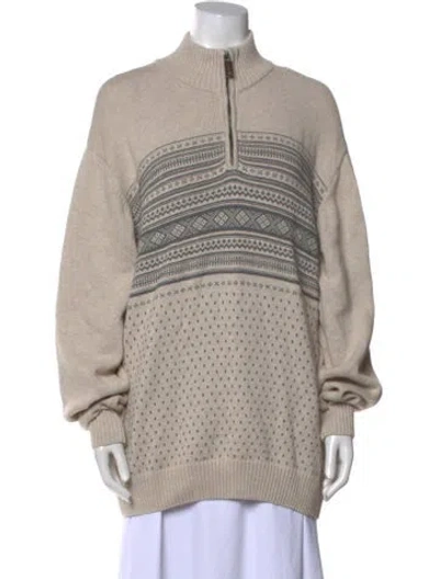 Pre-owned Oscar De La Renta Striped Mock Neck Sweater In Neutral