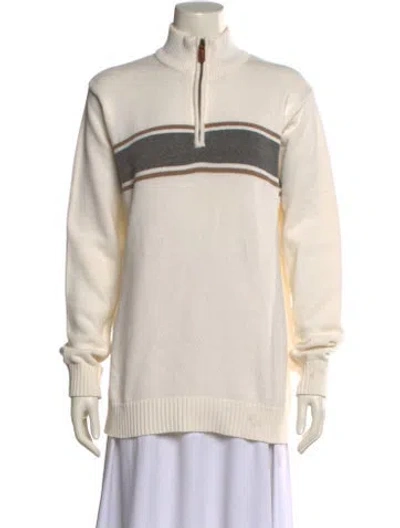 Pre-owned Oscar De La Renta Striped Mock Neck Sweater In Neutral