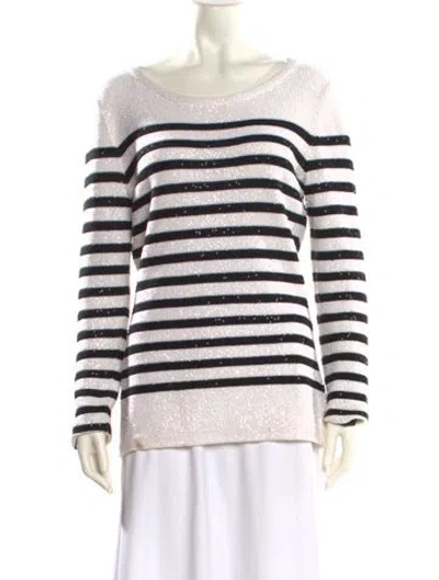 Pre-owned Oscar De La Renta Striped Scoop Neck Sweater In Neutral