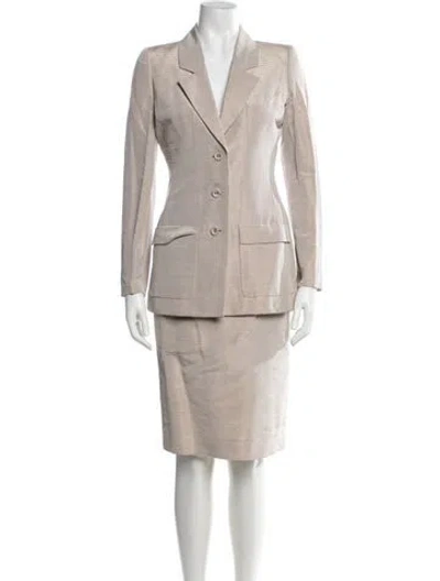 Pre-owned Oscar De La Renta Striped Skirt Set In Neutral